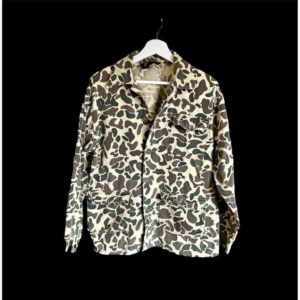 Vintage 70's Kmart Button Up‎ Shirt Large Duck Camo Pocket Button Up Jacket